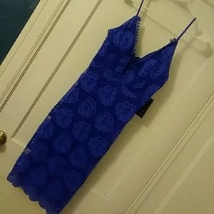 Blue lace rose pattern sexy dress